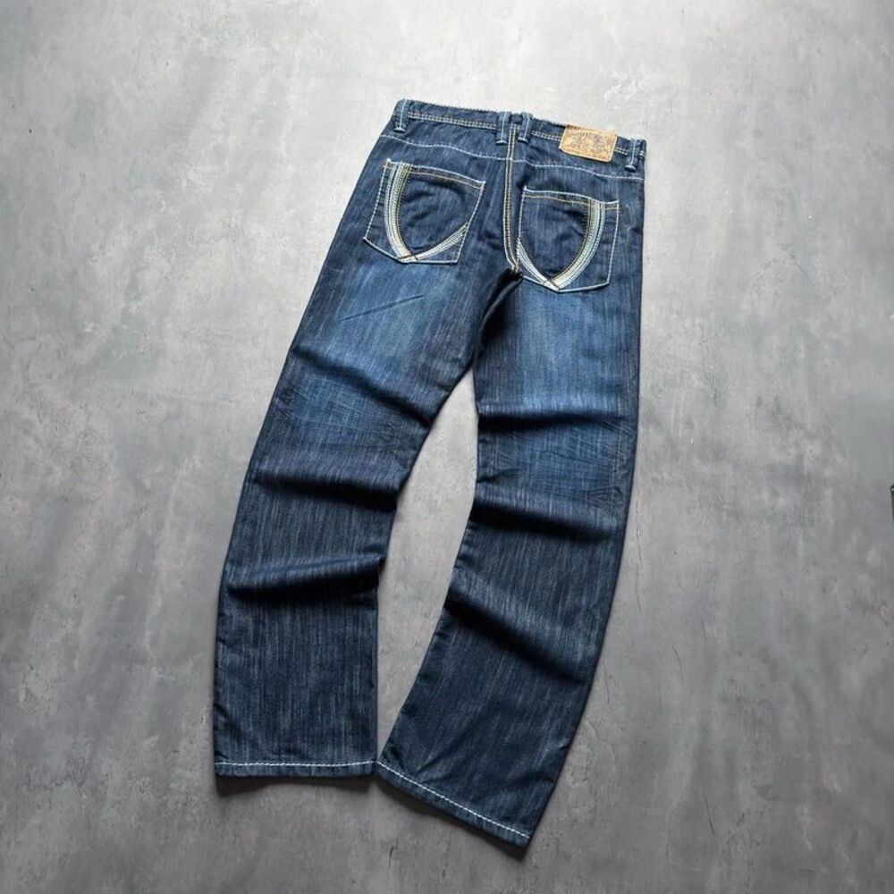 Southpole Mens 34x32 Baggy Jeans Y2K Dark Wash Embroidered Hip Hop Skater Denim